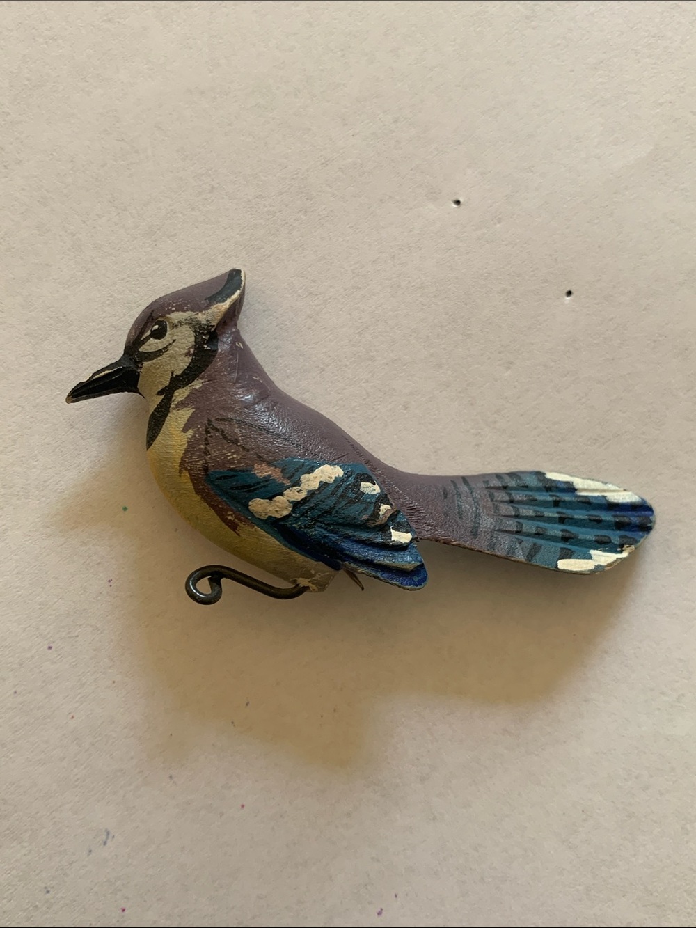 Hand-Painted Blue Jay Bird Clip - Blue and Brown Decorative Bird